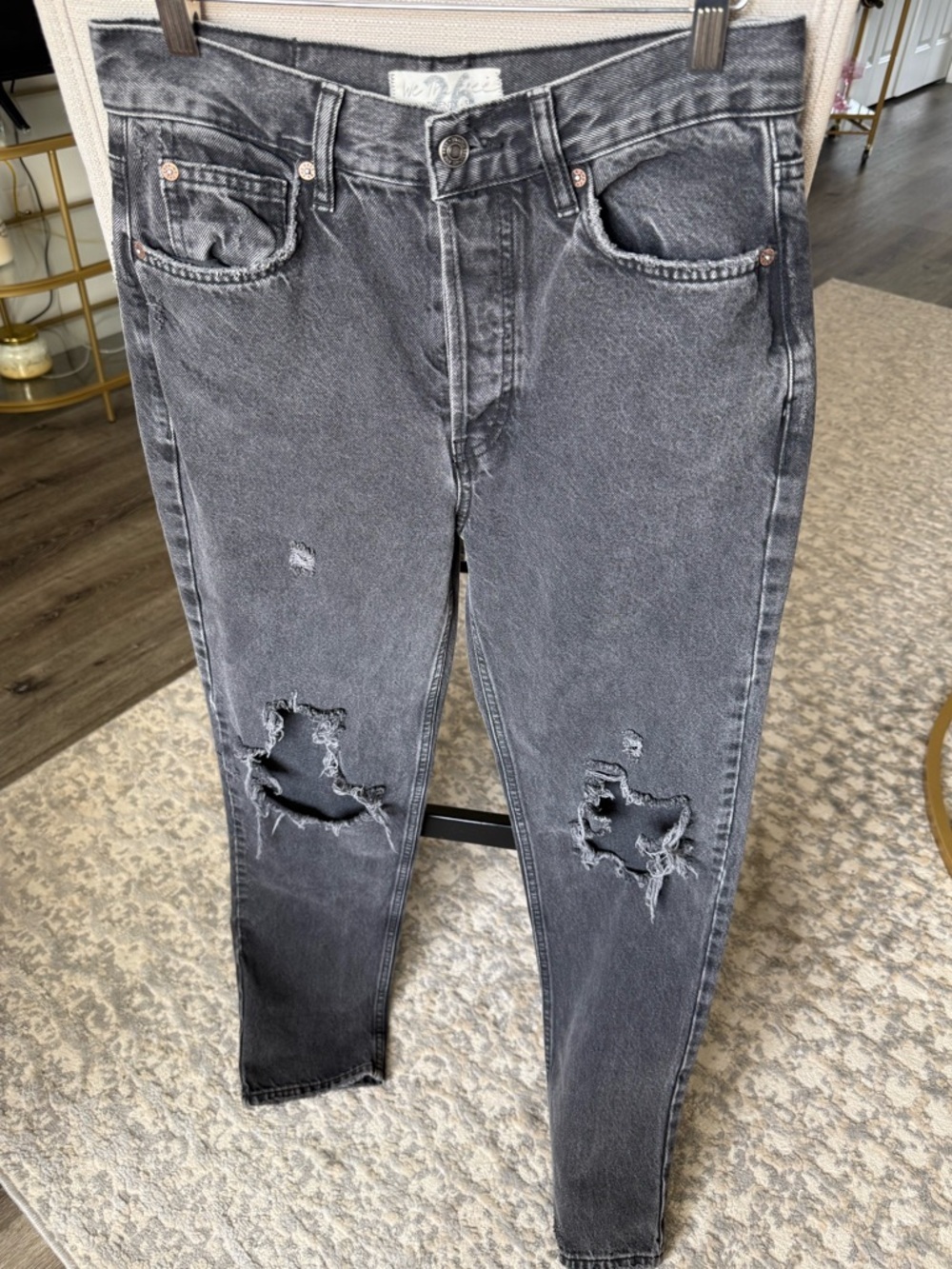We The Free Twenty Six Distressed Black Wash Skinny Jeans Size 26 Button Fly